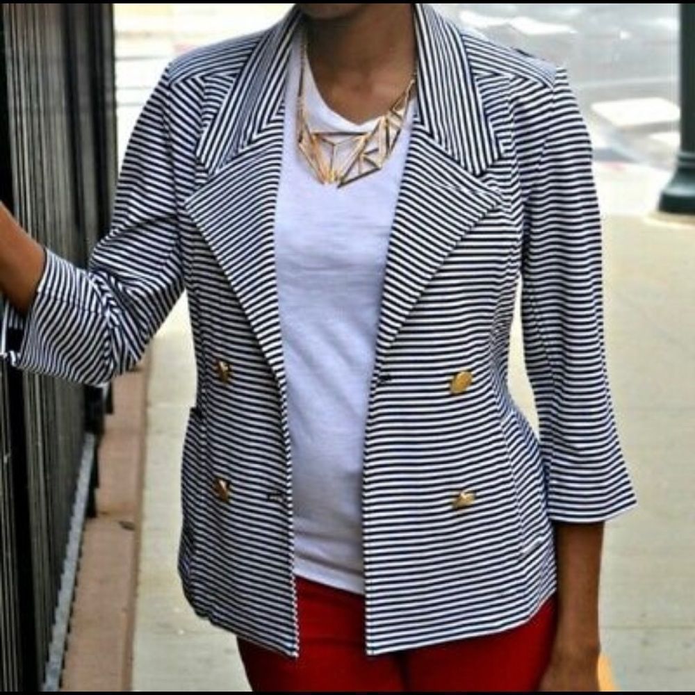 Striped Navy and White Women's Blazer